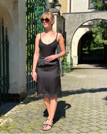 Sukně dámská Pinko Satin E Pizzo černá